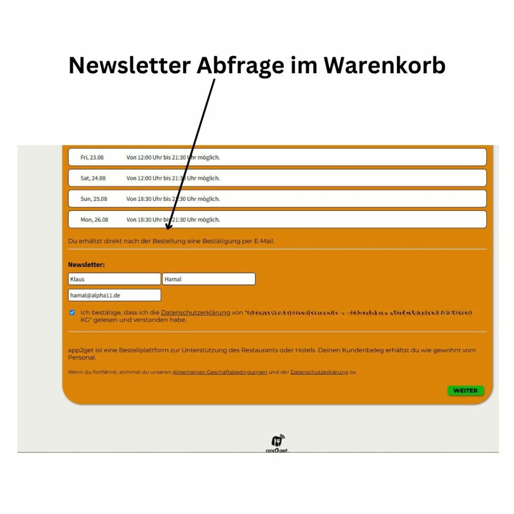 Newsletter-Tool in Digitaler-Speisekarte app2get