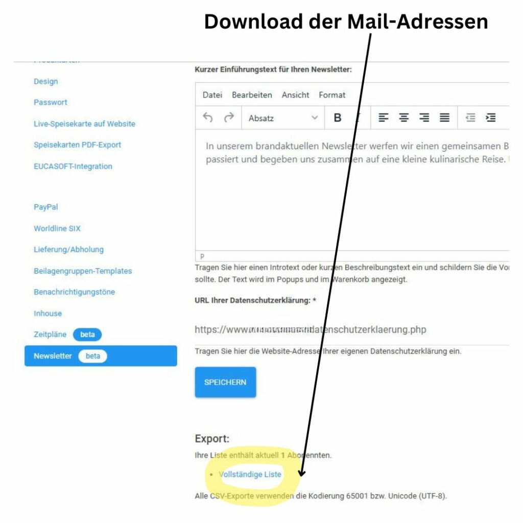 Newsletter-Tool in Digitaler-Speisekarte app2get